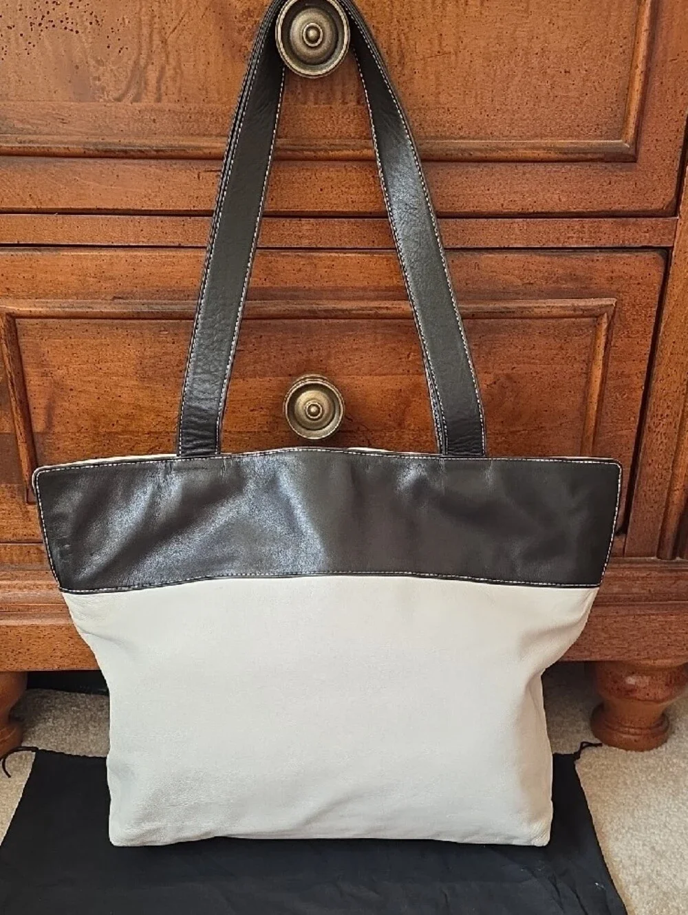 Chanel Vintage Bi-Color Two-Tone White and Black Leather Tote